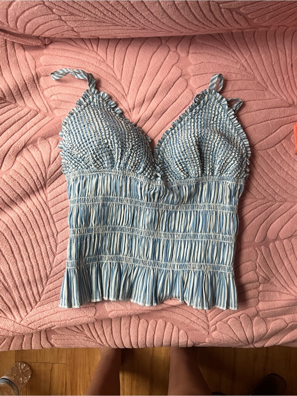 Smocked Light Blue Cami Top with Adjustable Straps